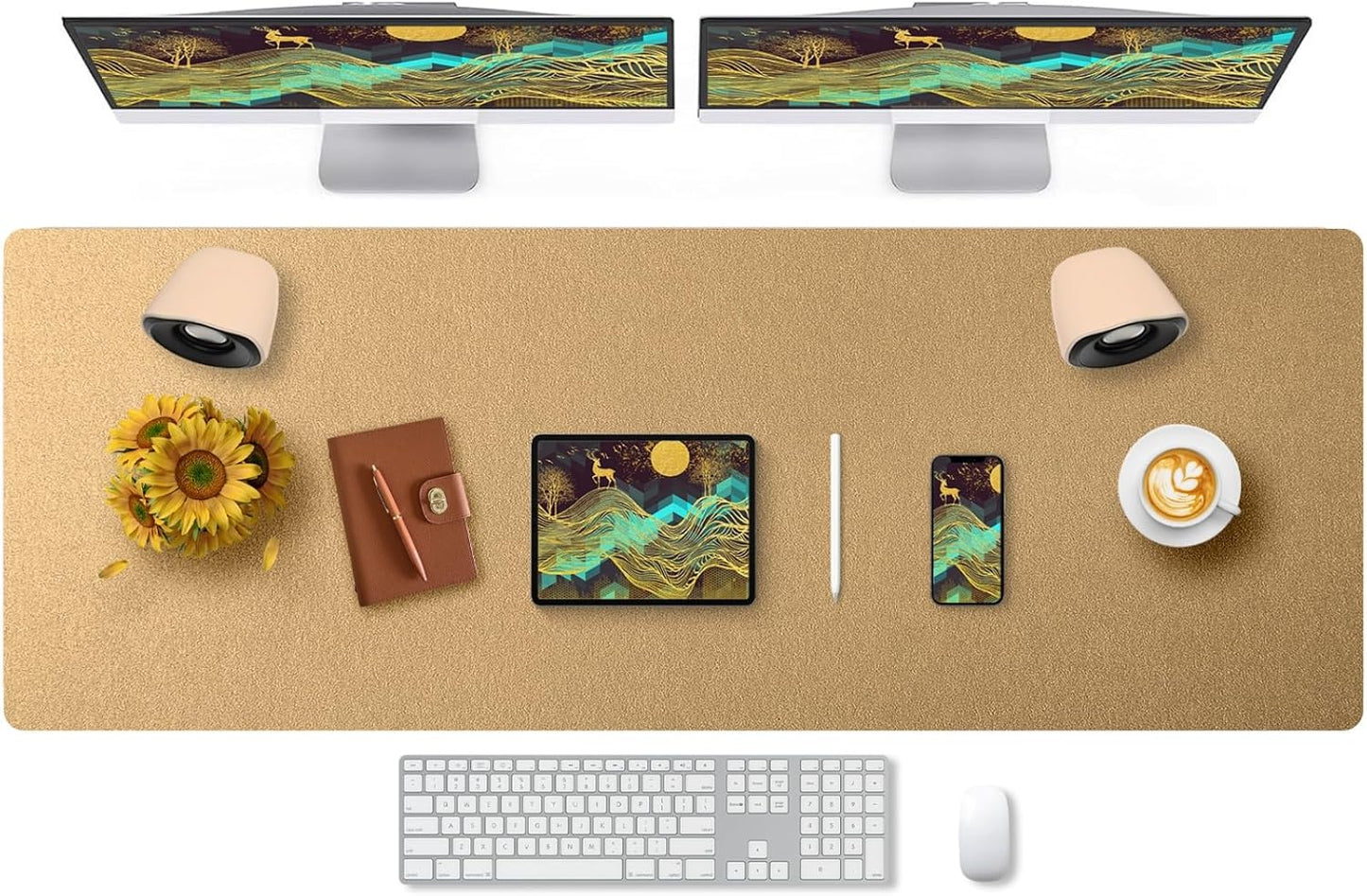 Bloss Leather Desk Pad and Keyboard Wrist Rest, Large Mouse Pad + Keyboard Pad+Mouse Wrist Support, Non-Slip Desk Mat Protector for Office, Home(31.5×15.7 Inches,Beige) - Colors B