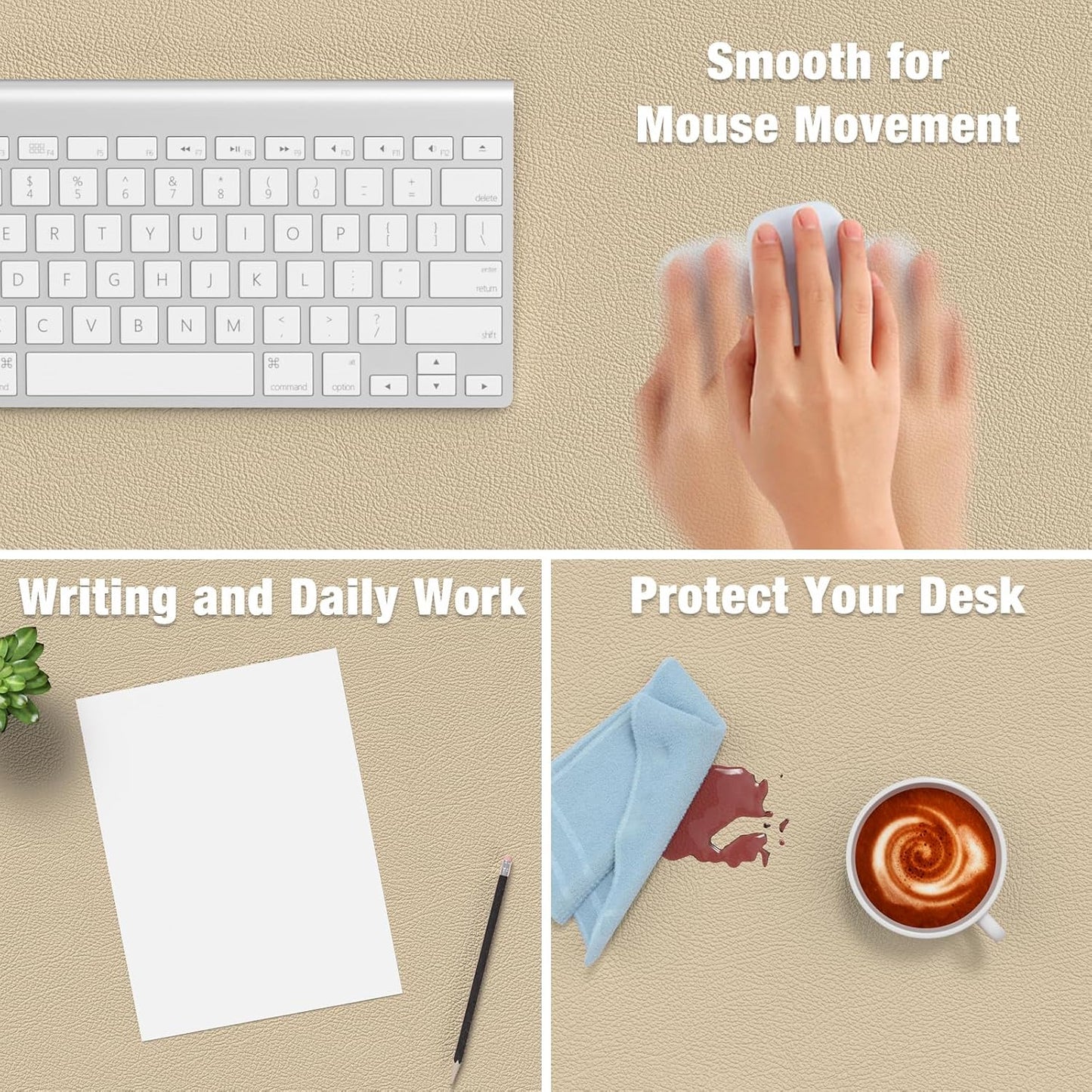 Hsurbtra Desk Pad, 23.6" x 13.8" PU Leather Desk Mat, M Extended Mouse Pad, Waterproof Desktop Blotter Protector, Non-Slip Ultra Thin Small Laptop Keyboard Writing Mat for Office Home, Pink