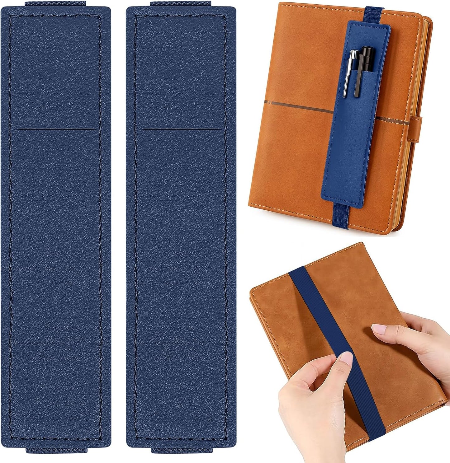 Tokusatsu 2 Pack Adjustable Elastic Pen Holder for Notebook, PU Leather Pencil Pouch with Stretchable Band, Fits Journals, Binders, Planners, Books, Portable Pen Sleeve Pouch, Off-White