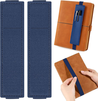 Tokusatsu 2 Pack Adjustable Elastic Pen Holder for Notebook, PU Leather Pencil Pouch with Stretchable Band, Fits Journals, Binders, Planners, Books, Portable Pen Sleeve Pouch, Off-White