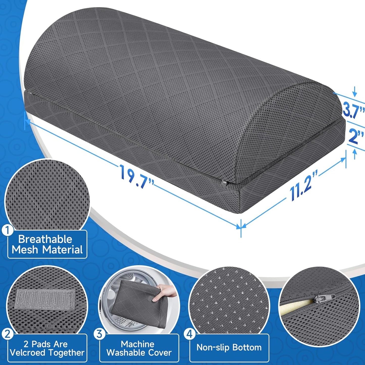 CushZone Foot Rest,Desk & Gaming Accessories,Foot Rest for Under Desk at Work,Comfortable Footrest with 2 Adjustable Heights & Removable Cover, Office Desk Accessories（Gray）