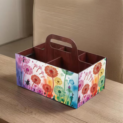 LSQFS DIY Diamond Painting Storage Box, Wooden Multi-Grid Organizer with Handle, Portable Desktop Caddy for Art Kits, Craft Tools, Makeup Brushes, Stationery Home Office