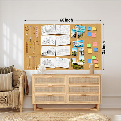 MaxGear Large Cork Board for Wall 36" x 24", 6 Pack Cork Board Tiles with 20 Pushpins & Safe Removable Adhesive Tabs, 12" x 12" Corkboards for Office, School & Home