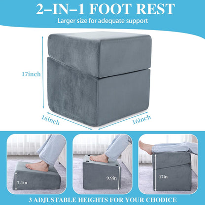 ROYALAY Adjustable Foot Rest Under Desk for Office, High-Density Foam Foot Rest with 3 Adjustable Heights, Ergonomic Footrest with Washable Cover for Home, Airplane, Travel(17 * 11 * 17in, Gray)