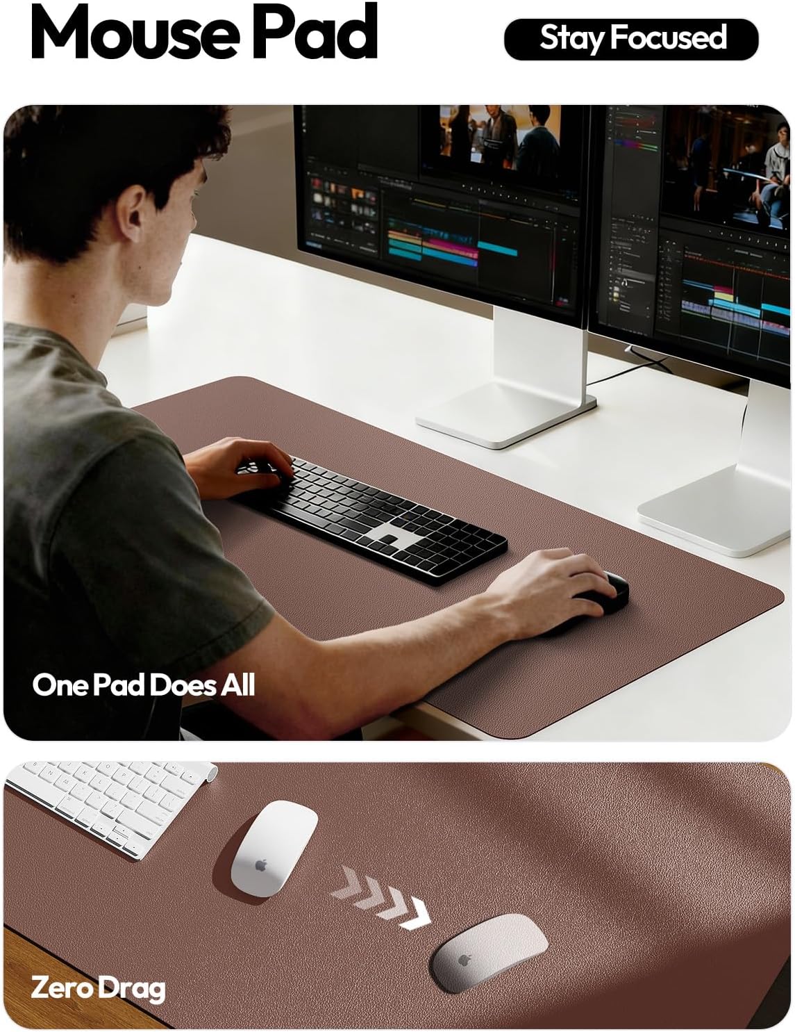 YSAGi Leather Desk Pad Protector, Large Mouse Pad, Non-Slip PU Leather Desk Blotter, Waterproof Writing Pad for Office and Home (31.5" x 15.8", Eggshell) - Colors A