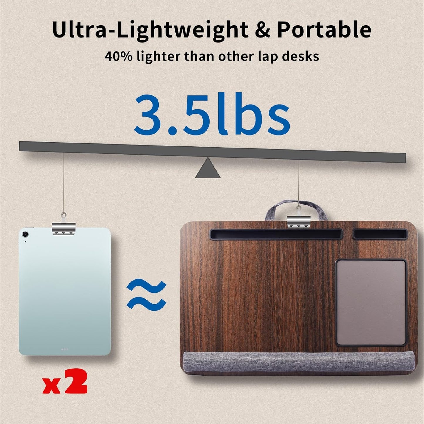 Home Office Lap Desk with Wrist Rest Wrist Rest, Mouse Pad, and Phone Holder Large Laptop Bed Desk for Notebook, Laptop, Tablet, Lap Stand Fits Up to 17 Inch Laptops (Woodgrain)