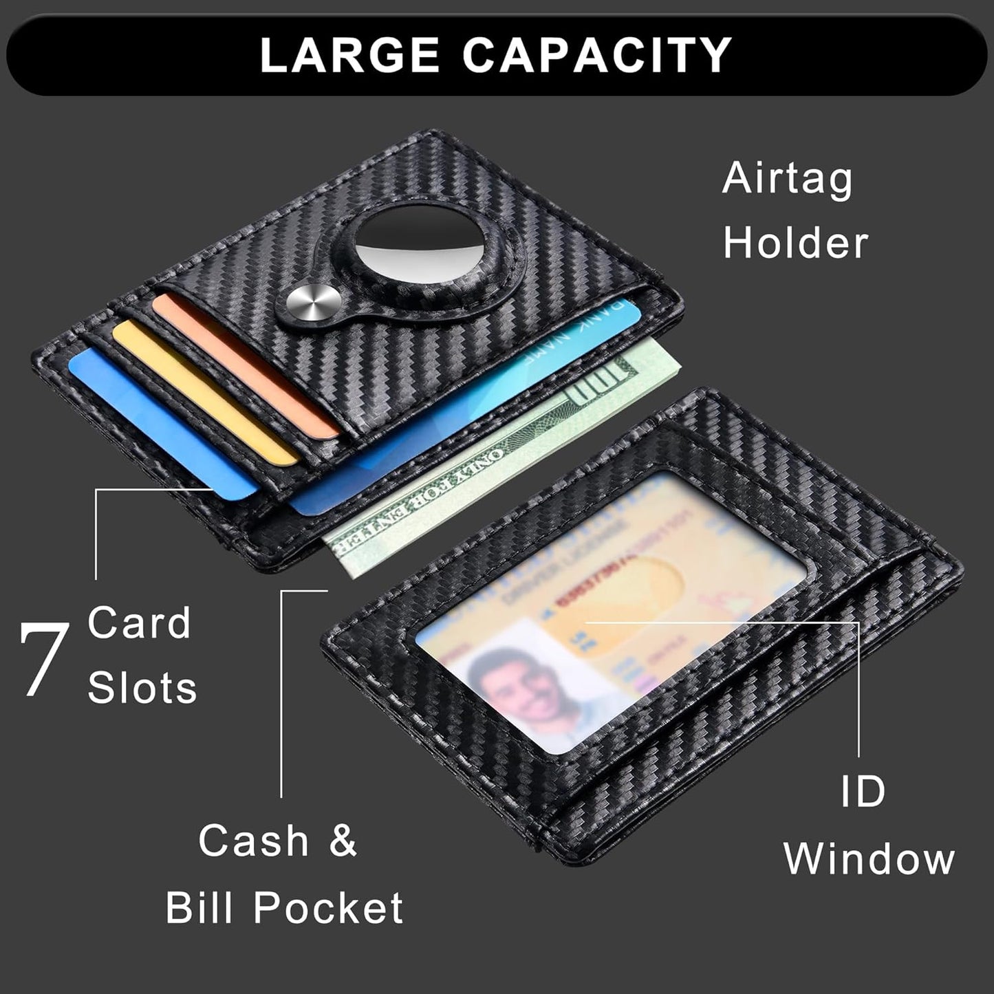 Slim Minimalist Front Pocket Air Tag Wallet, RFID Blocking Card Holder Wallet with Airtag Holder