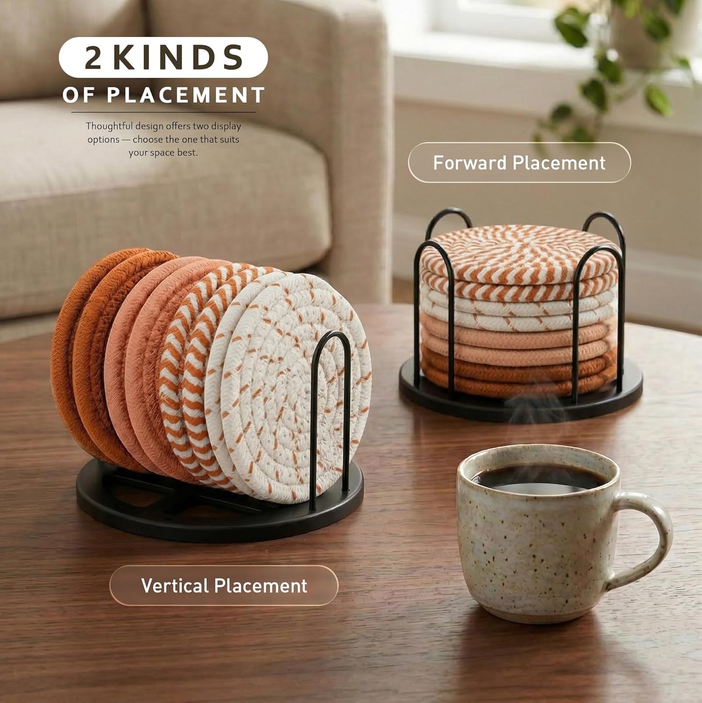 Lazebox Coasters Set of 8 for Drinks, 4 Inch Large Coasters for Coffee Table, Tabletop Protection for Hot & Cold Drinks, Versatile Coasters for Home Decor, Non-Slip & Easy to Clean, Coffee