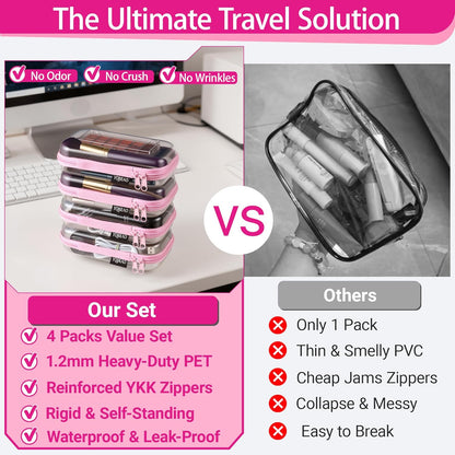YQBRAO 6 Pack Clear Hard Shell Zipper Case, 1.2mm Heavy Duty Crush-Proof Diaper Bag Organizer Pouches, TSA Approved Travel Makeup Bag for Toiletries & Electronics, (2L, 2M, 2S) Multi-Size Storage Set