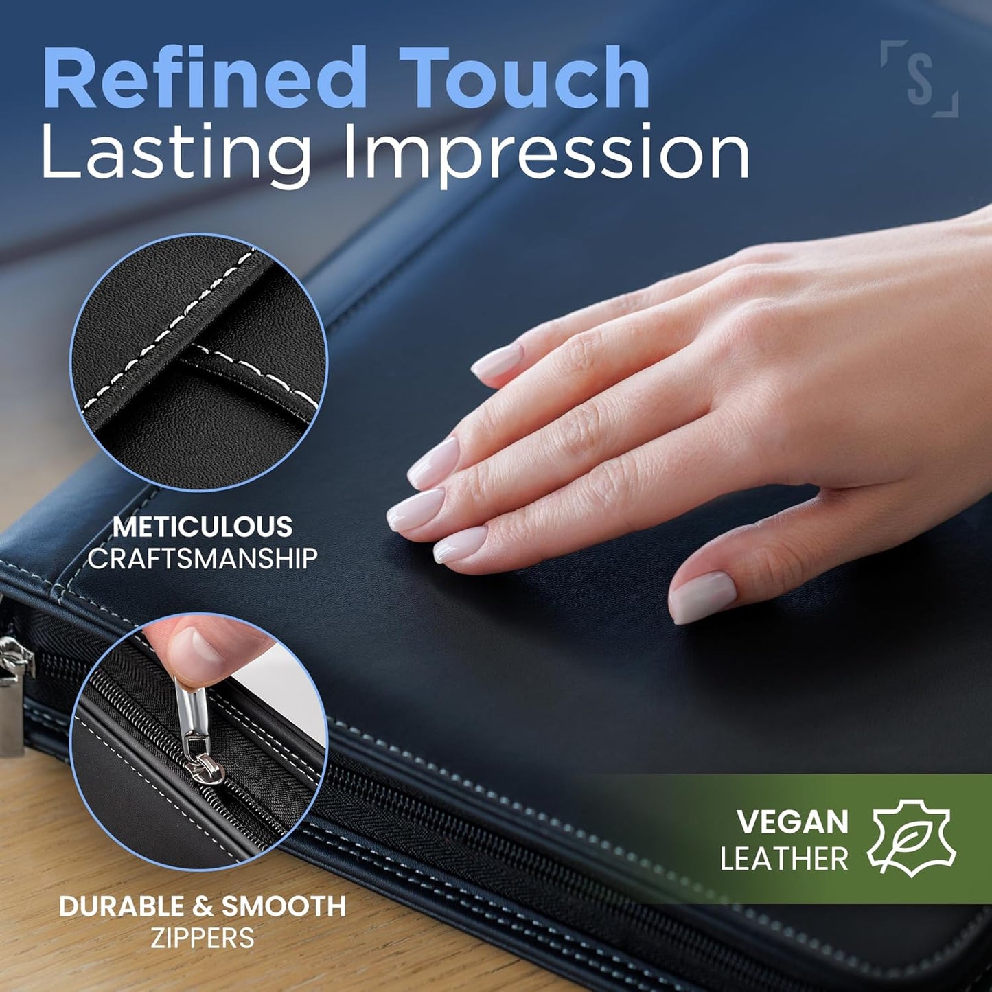 STYLIO Zipper Padfolio Portfolio Binder Organizer | Faux Leather Portfolio for Resume, Documents, Phone, Tablet, Business Supplies and Cards | Notebook Organizer with Letter Sized Notepad Included