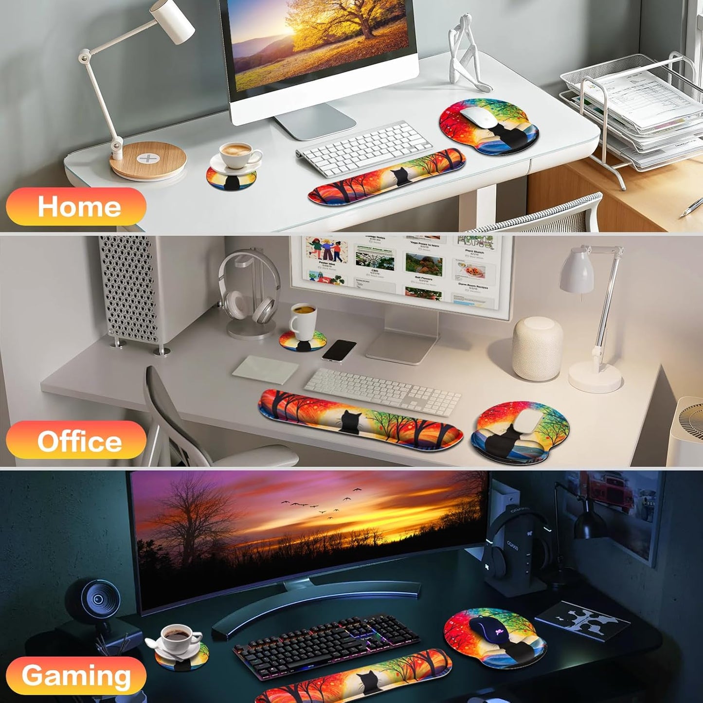 Ergonomic Keyboard Wrist Rest, Mouse Pad with Wrist Rest Anime, Cat Gaming Mousepad with Wrist Support, Memory Foam Wrist Rest Set for Computer Keyboard, Funny Cute Office Desk Accessories
