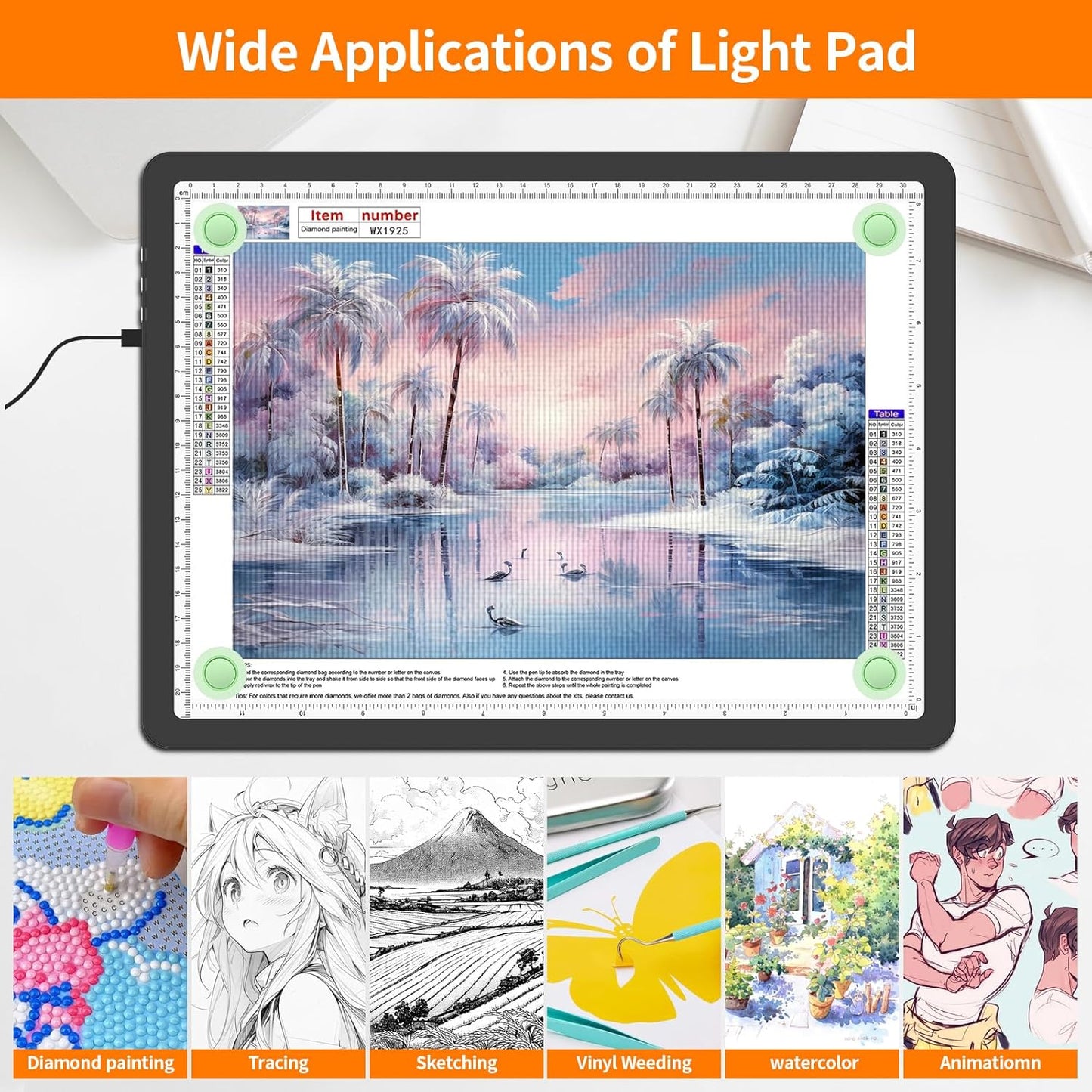 Elice Magnetic A4 Light Board for Diamond Painting, Ultra-Thin Tracing LED Light Box with Side Buttons, Super Bright Diamond Art Light Pad, Light Table for Drawing, Sketching, Weeding Vinyl - Black