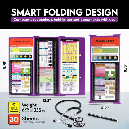 Nursing Clipboard Foldable with Medical Edition Cheat Sheets, 3 Layers Aluminum Foldable Clipboard for Nursing, Notepad for Students, Nursing School Essentials (Black)