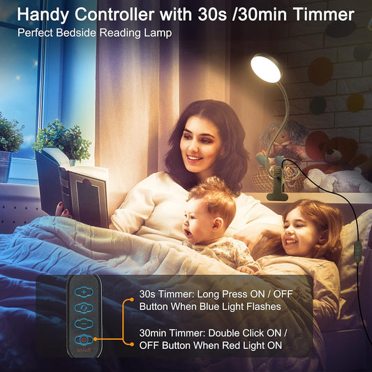 LiFMIRA Clip-on Lamp Reading Light - 5 Color Modes, 10 Brightness Levels, 8W, 66 LED, Eye-Caring Metal Clamp Light with Gooseneck for Bed, Headboard, Desk, Video Conferencing, Makeup