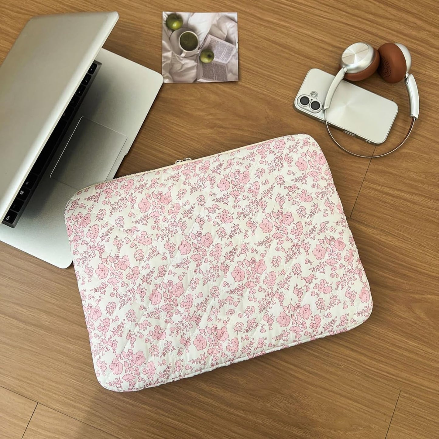 Puffy Laptop Sleeve 13 Inch Cute Quilted Laptop Protective Case Padded Floral Computer Sleeve for MacBook (A-Blue, 13 Inch)