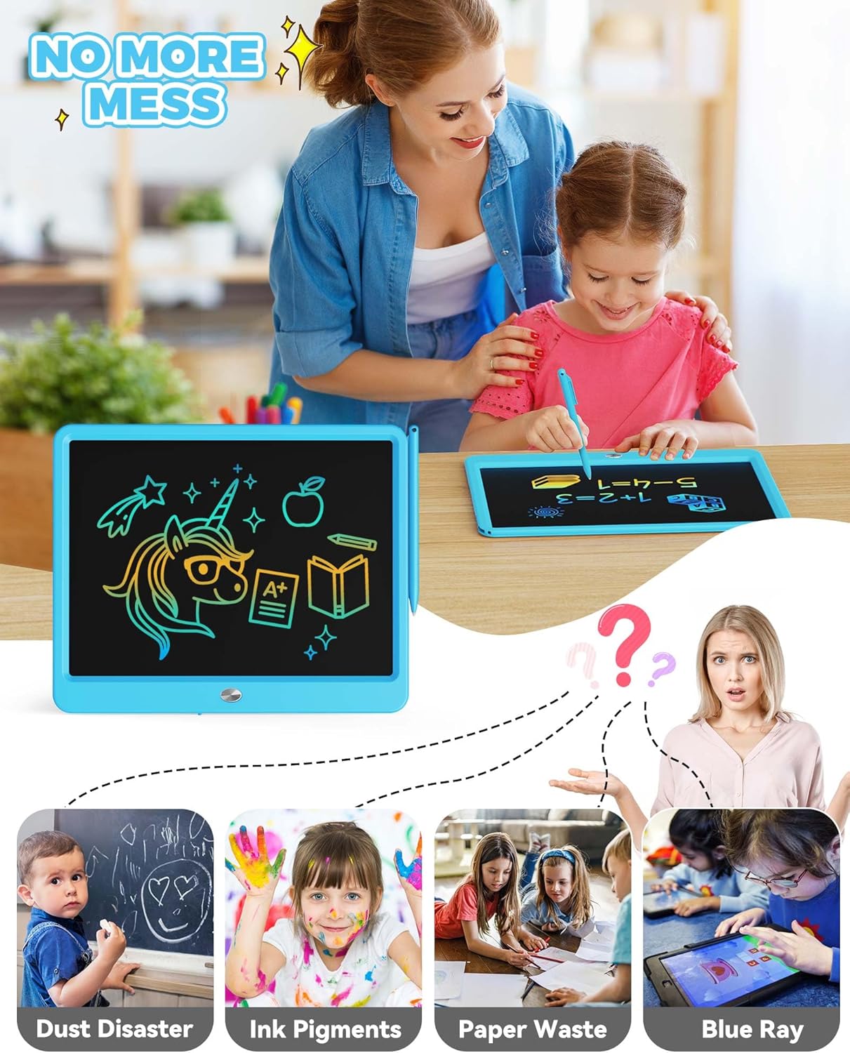 KOKODI 12 Inch LCD Writing Tablet with Anti-Lost Stylus, Erasable Doodle Board Colorful Toddler Drawing Pad, Car Travel School Games Toys for 3 4 5 6 7 8 Kids, Birthday Gift for Girls Boys Adults Blue