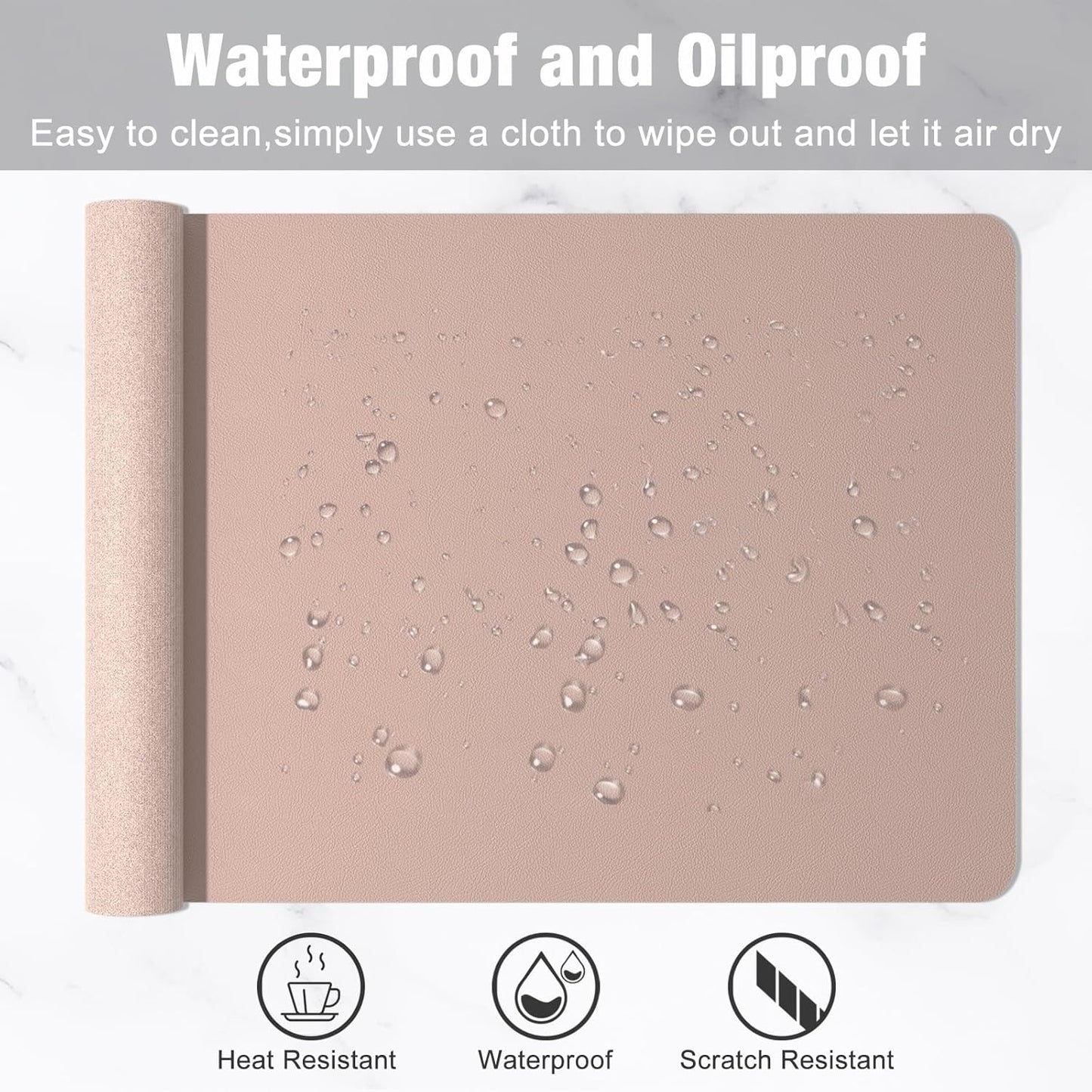 Hsurbtra Desk Pad, 23.6" x 13.8" PU Leather Desk Mat, M Extended Mouse Pad, Waterproof Desktop Blotter Protector, Non-Slip Ultra Thin Small Laptop Keyboard Writing Mat for Office Home, Pink