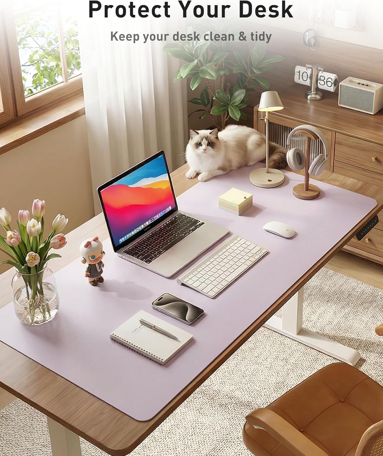 Aothia Leather Desk Pad Protector, Mouse Pad, Office Desk Mat, Non-Slip PU Leather Desk Blotter, Laptop Desk Pad, Waterproof Desk Writing Pad for Office and Home (Black,36" x 17") - Colors A