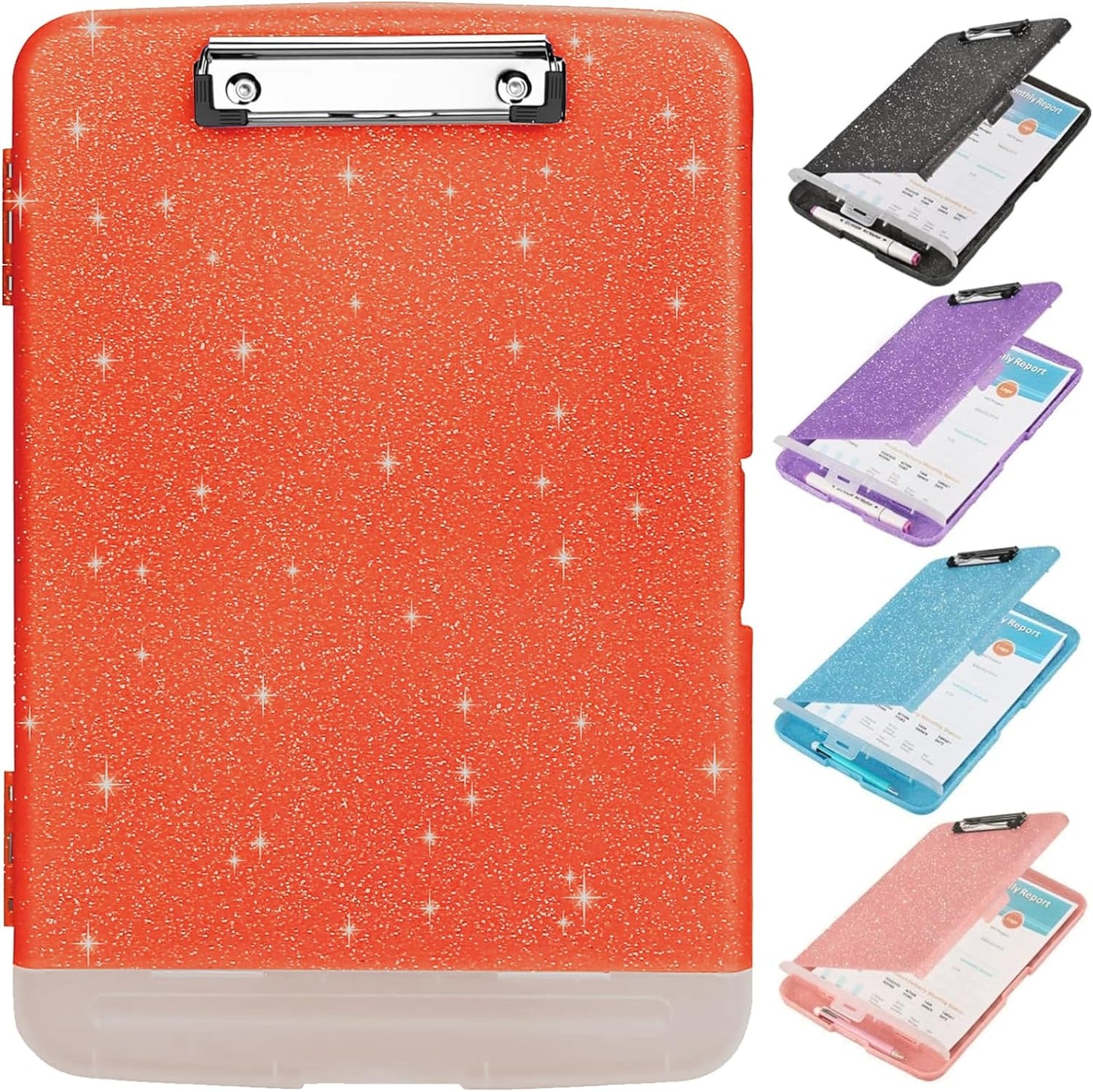 Glitter Clipboard with Storage,Storage Clipboard with Pen Holder,A4 Binder Clip Boards 8.5x11 with Low Profile Clip,Side Opening Sparkle Clipboards, Clipboards Folder for Office Supplies-Starry Black