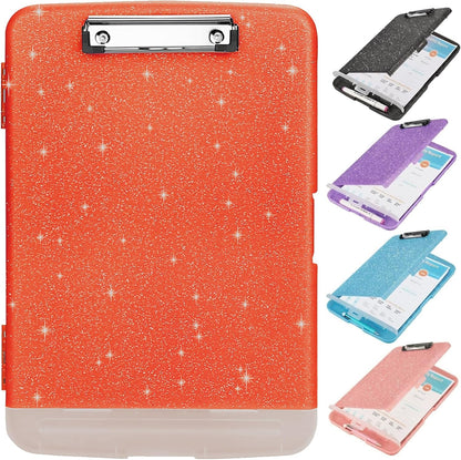 Glitter Clipboard with Storage,Storage Clipboard with Pen Holder,A4 Binder Clip Boards 8.5x11 with Low Profile Clip,Side Opening Sparkle Clipboards, Clipboards Folder for Office Supplies-Starry Black