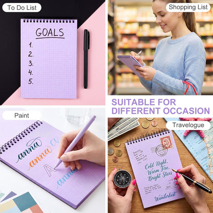 Engrowtic 6 Pack Graph Paper Spiral Notepad A5 Top Wirebound Notepad Grid Notebook Steno Pad Memo Notebook Grid Paper 140 Pages for Writing Sketching Drawing Office Supply (Black)