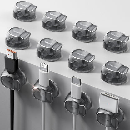 Chfeila 8 Pack Cable Clips [Dual Spring & Clasp] Cable Management, Max Secure Adhesive Cord Organizer, Cord Holder for Nightstand, School Office, College Dorm Essentials, Desk Accessories & Decor
