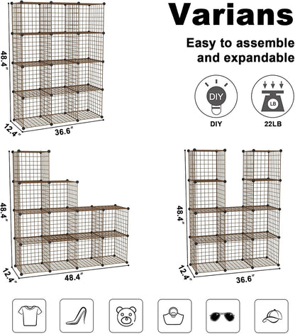 C&AHOME Wire Cube Storage, 12-Cube Storage Organizer Metal, C Grids Storage Bins Shelving, Modular Bookshelf Shelf, Closet Cabinet Ideal for Bedroom, Office 36.6”L x 12.4”W 48.4”H Black