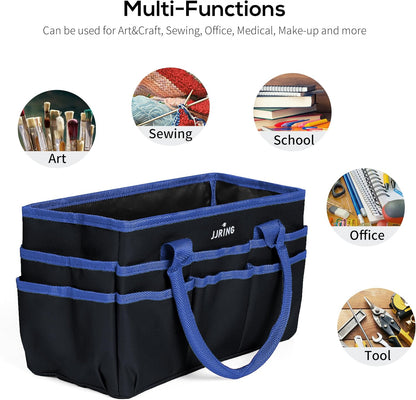 Jjring Craft and Art Organizer Tote Bag - 600D Silver Nylon Fabric Art Caddy with Pockets - for Art, Craft, Sewing, Medical, and Office Supplies Storage