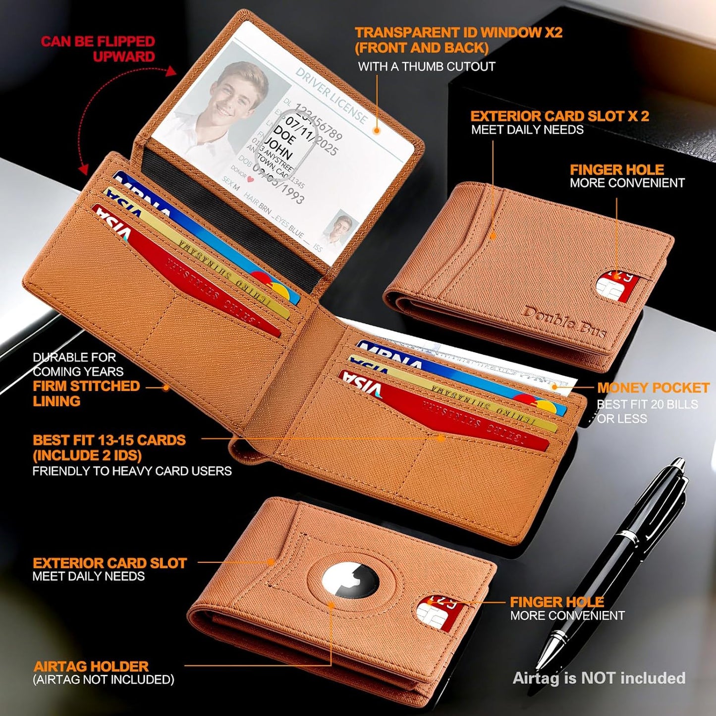 Wallet for Men Slim RFID Blocking Bifold Carbon Fiber,Minimalist Small Compact Front Pocket Credit Card Holder,Thin Mens Leather Wallets Smart Security With 2 ID Windows 1 Cash,Birthday Gifts for Men