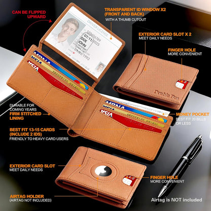 Wallet for Men Slim RFID Blocking Bifold Carbon Fiber,Minimalist Small Compact Front Pocket Credit Card Holder,Thin Mens Leather Wallets Smart Security With 2 ID Windows 1 Cash,Birthday Gifts for Men