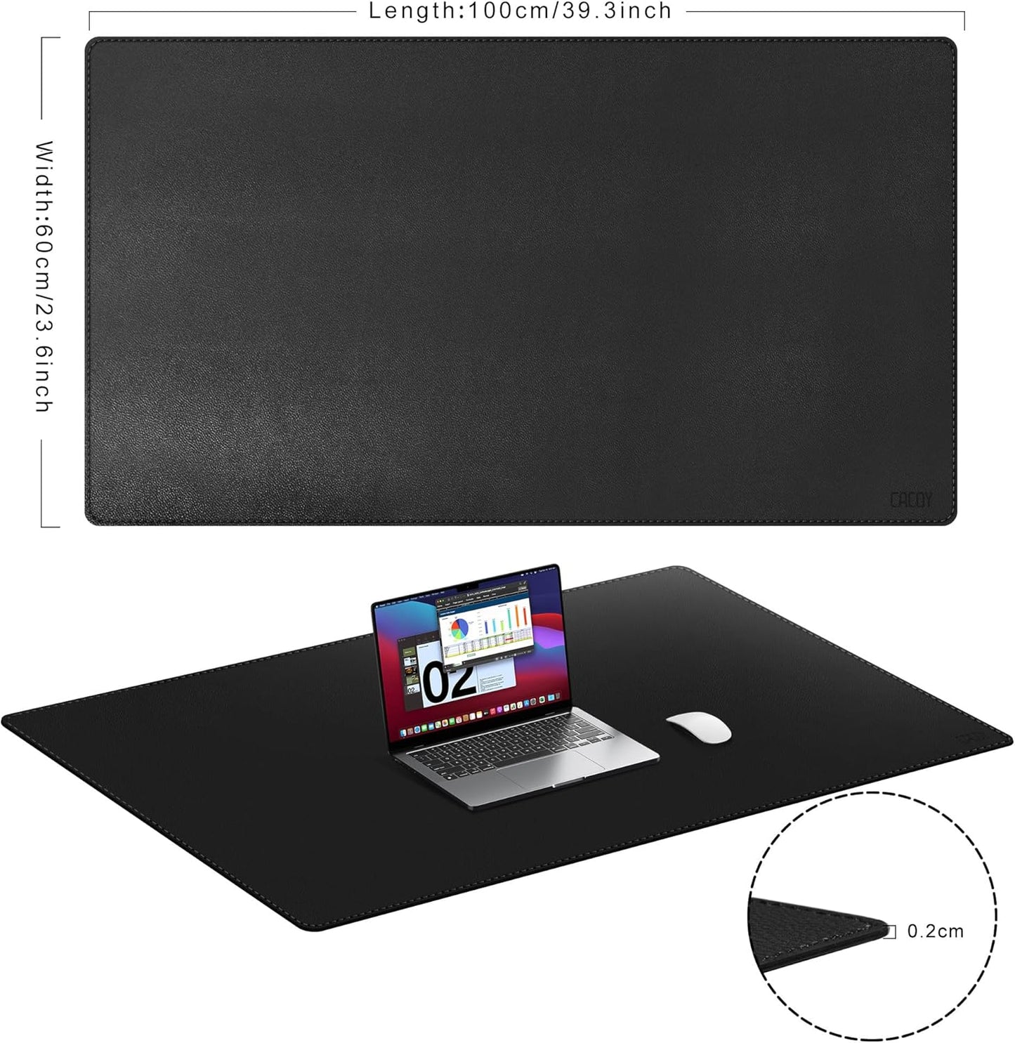 Cacoy 36" x 20" Leather Desk Mat for Home Office, Extra Large PU Leather Desk Pad Blotters, Waterproof Computer Keyboard Mat, Extended Gaming Mouse Pad, Desk Protector for Desktop and PC Laptop, Black
