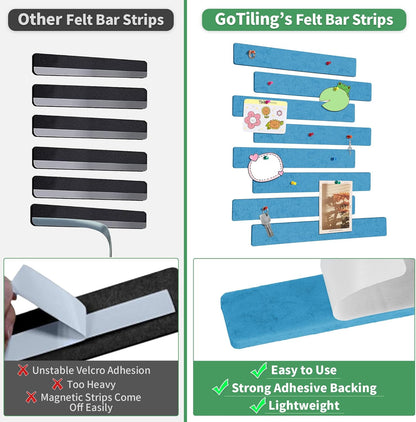 Cork Board for Walls - 8 Pack Felt Pin Board Bar Strips - Self-Adhesive Lightweight Bulletin Board - Cork Board for Office with 40 Push Pins No Damage for Wall