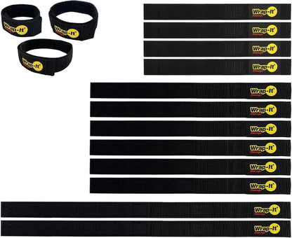 Quick-Straps by Wrap-It Storage - Assorted 20-Pack Black - Hook and Loop Hose and Cable Organizers
