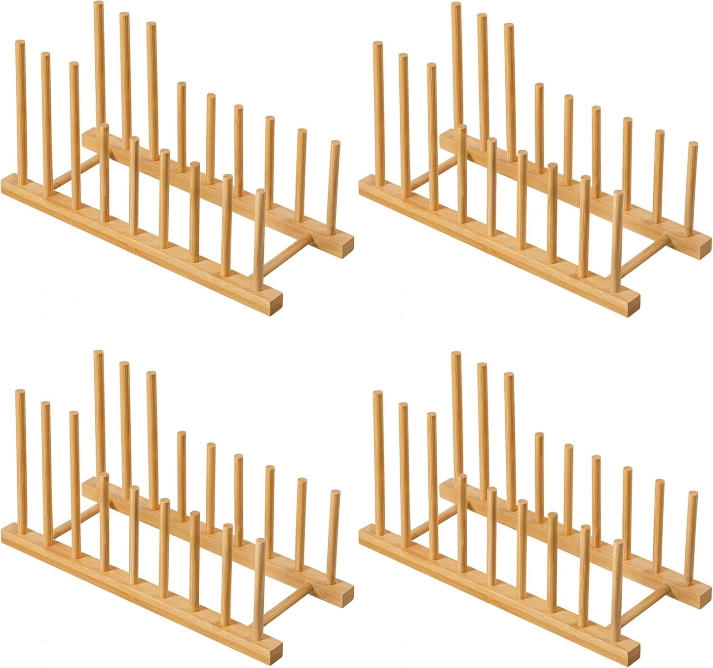 HBlife Heighten and Widen Bamboo Dish Drying Rack Plate Bowl Cup Book Pot Lid Cutting Board Stand Drainer Storage Holder Organizer for Kitchen Cabinet