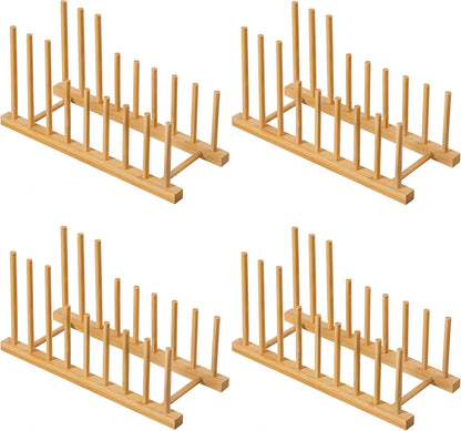 HBlife Heighten and Widen Bamboo Dish Drying Rack Plate Bowl Cup Book Pot Lid Cutting Board Stand Drainer Storage Holder Organizer for Kitchen Cabinet