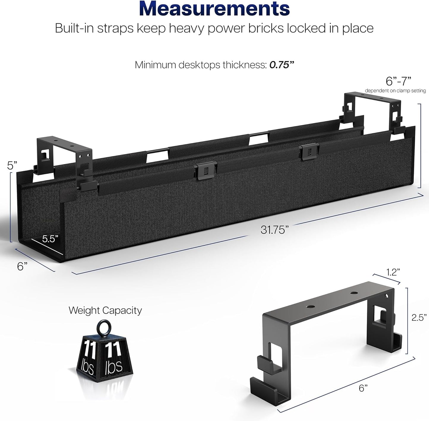 VIVO Screw-on Under Desk 16 inch Fabric Cable Management Tray, Wire Concealer, Power Strip Storage, Workspace Organization, Easy Fold Down Access, Black, DESK-AC16F-S