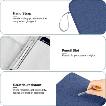 DTTO 9-11 Inch Tablet Sleeve with Handle for iPad 11-inch A16 / Air 11-inch M3 M2, iPad 10th Gen 10.9", iPad 9/8/7th Gen 10.2", iPad Air 5/4th Gen 10.9", iPad Pro 11, Galaxy Tab A9+, Blue