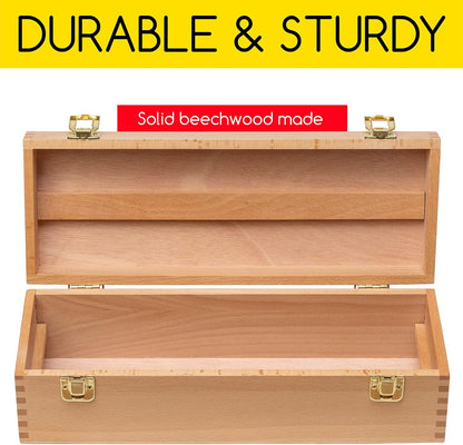 MEEDEN Medium Art Supply Storage Box - Multi-Function Solid Beech Wooden Chest/Art Tool Box with Lift Out Trays for Paint Brush, Pencil, Pastel, and More Art Supplies 14-1/5"W × 5-1/8"D × 4-1/3"H