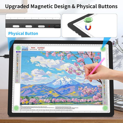 TOHETO A4 Light Board for Diamond Painting, Super Bright Magnetic Light Pad with Side Buttons, Lightbox for Tracing and Drawing, Corded Light Table for Sketching, Animation, Weeding Vinyl (Black)