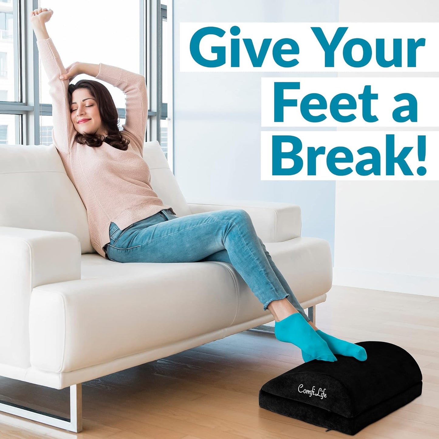 ComfiLife Foot Rest for Under Desk at Work – Adjustable Height Memory Foam Foot Stool for Under Desk, Office Chair & Gaming Chair – Ergonomic Footrest for Back & Hip Pain Relief (Black)