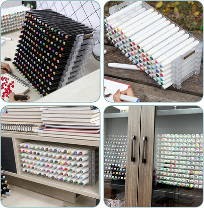 Universal 6 Layers Tray Universal Marker Storage Rack, Penholder Display for 90 Pens SN01 Pencil Organizer Holder for Desk (Clear-6 layers)