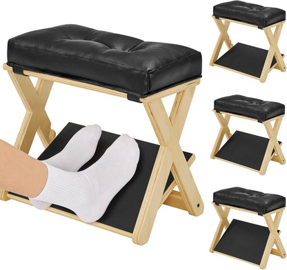 HOMELTSTBO Adjustable Foot Rest Under Desk, Wooden Double Step Footrest with 3 Height Options & Non-Slip EVA Surface, Ergonomic Foot Rest for Under Desk at Work, Enhances Posture,Home Office-Natural
