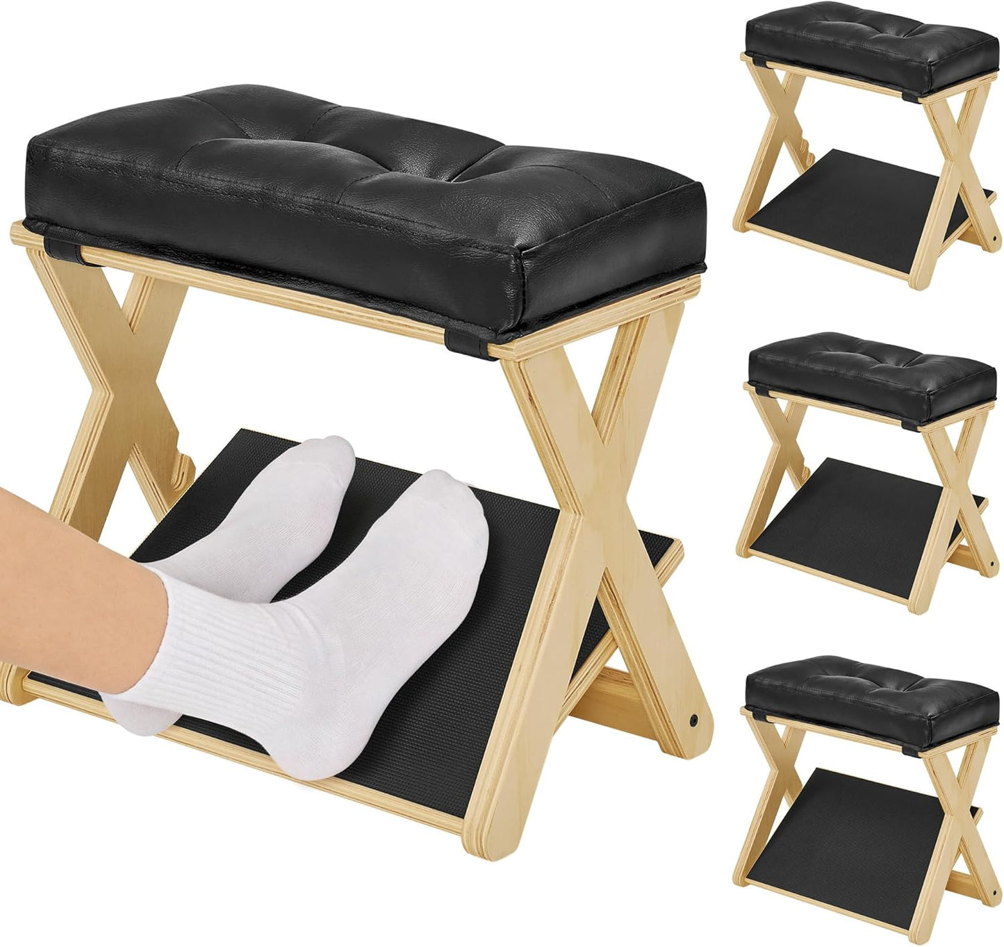 HOMELTSTBO Adjustable Foot Rest Under Desk, Wooden Double Step Footrest with 3 Height Options & Non-Slip EVA Surface, Ergonomic Foot Rest for Under Desk at Work, Enhances Posture,Home Office-Natural