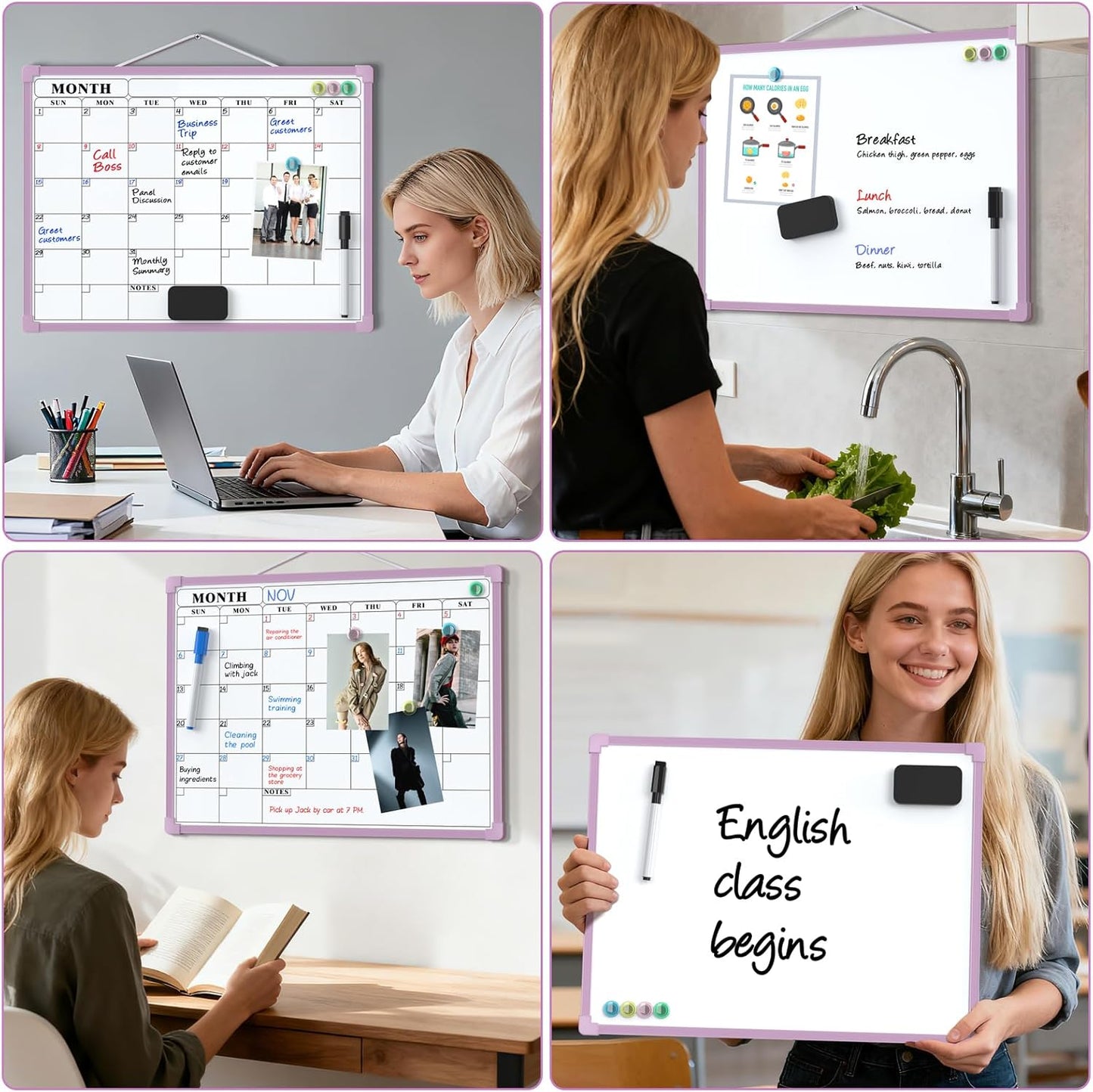 MaxGear Monthly Calendar Dry Erase Board for Wall, 16"x12" Small Hanging Double-Sided White Board, Portable Whiteboard for Planning, Drawing, Memo, to Do List, School, Home, Kitchen, Office