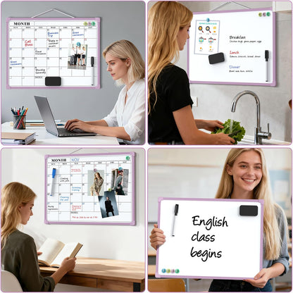 MaxGear Monthly Calendar Dry Erase Board for Wall, 16"x12" Small Hanging Double-Sided White Board, Portable Whiteboard for Planning, Drawing, Memo, to Do List, School, Home, Kitchen, Office
