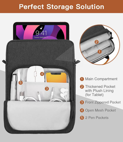 MoKo 13 Inch Tablet Sleeve Bag, Fits with 13 Inch New iPad Pro M5 & Air M4/M3, iPad Pro 12.9 M2&M1,Surface Laptop Go 12.4,Galaxy Tab S8+/S9+ 12.4,Handle Carrying Case with Shoulder Strap,Black &Gray