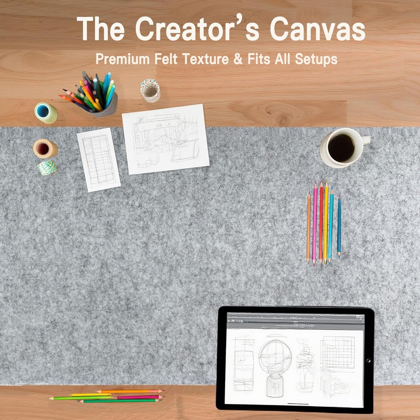 Large Felt Desk Mat, 35.4"x15.4" Felt Desk Pad - Non-Slip Keyboard Mat & Mouse Pad for Office and Gaming, Water Resistant Desktop Protector for Computer, Home, Work (Black Gray)