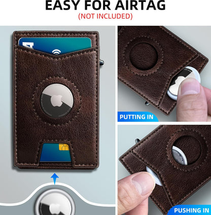 miyozi Airtag Wallet for Men Money Clip 9-Card Pop-Up Credit Card Holder with ID Window RFID Blocking Metal Case Magnetic Closure Front Pocket Wallet Gift Box | with Money Clip