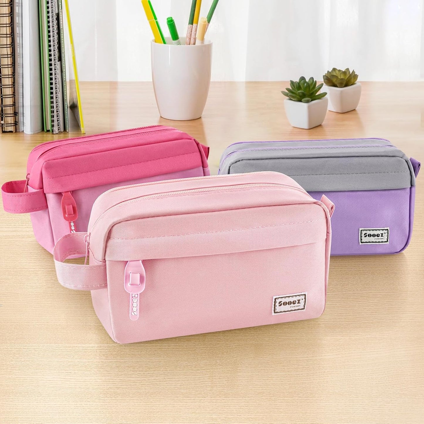 Sooez Original High Capacity Pencil Case, Big Pencil Bag Pouch Box Organizer Pen Case, Aesthetic Supply for Girls Adults, Portable Journaling Supplies with Easy Grip Handle & Loop, Mint Green