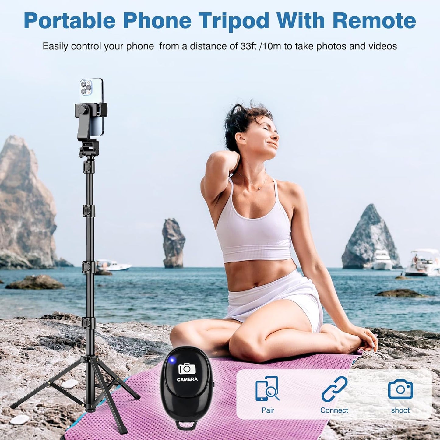 Phone Tripod, 86" Tall Tripod for iPhone with Flexible Gooseneck & Remote, Portable Aluminum Cellphone Stand for Selfies, Video Recording,Travel, Compatible with iPhone Android